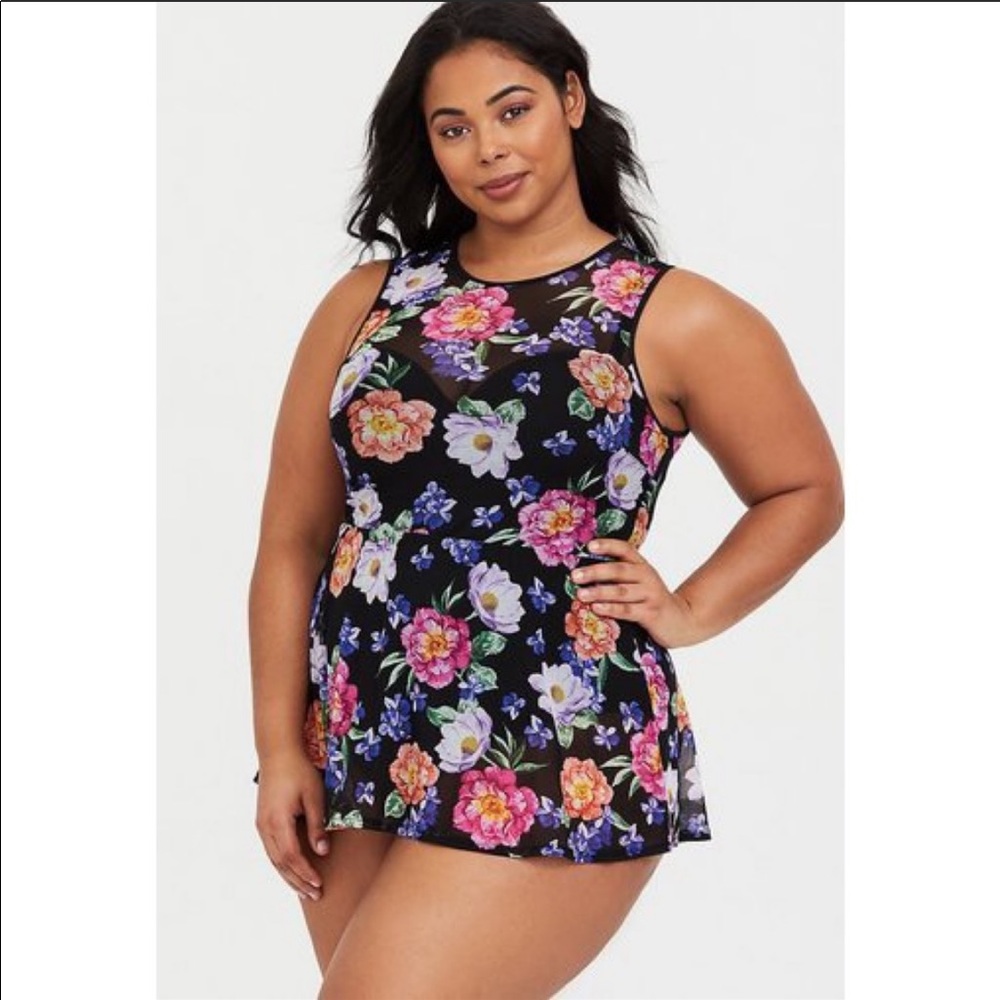 Torrid Floral Mesh Peplum Underwire Swimsuit Sz 5X